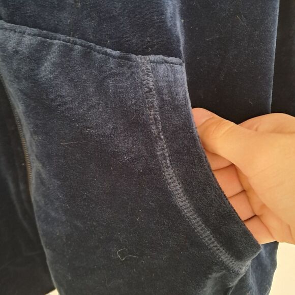 Vintage Y2K Jacket Velvet Plus Size Navy Blue Comfy Track Velour Loungewear - Picture 5 of 9